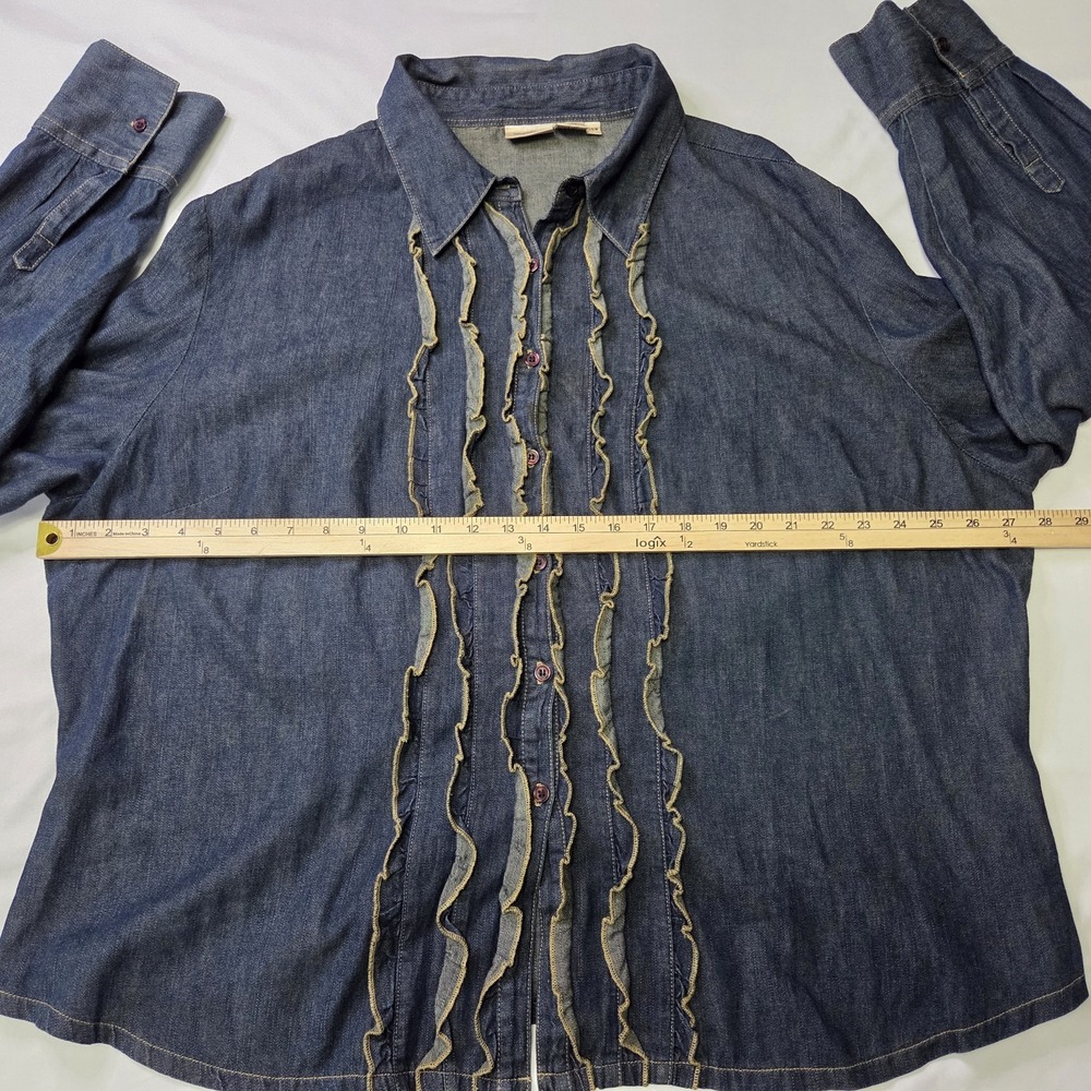 Newport News Jeanology Vtg Ruffle Frnt Top 24w Western Prairie Cowgirl y2k Boho - Picture 4 of 7